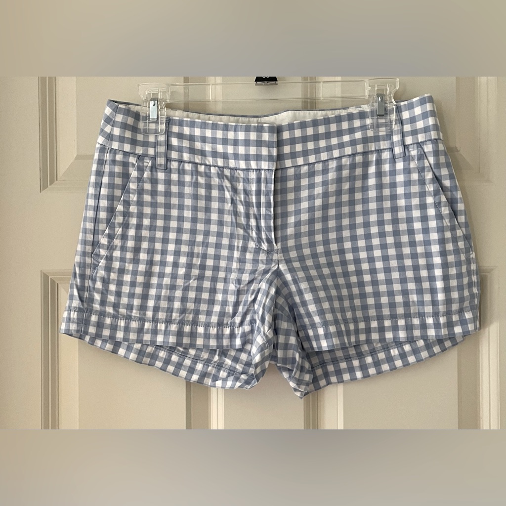 J.Crew Blue And White Gingham Checked Shorts, Size 4 Spring Summer Preppy
